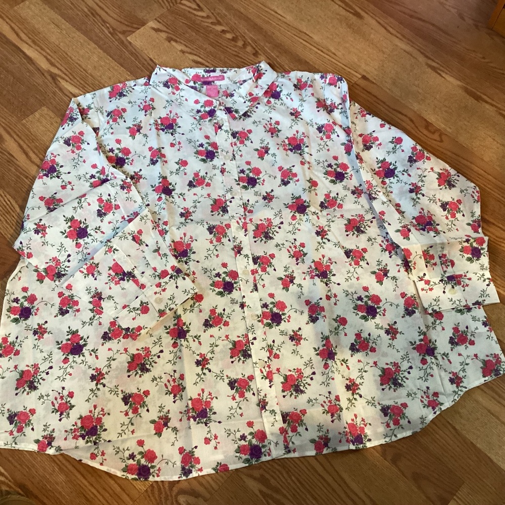 Roaman's Purple  & Pink  Floral Long Sleeve Button Up Big Shirt Size 5X